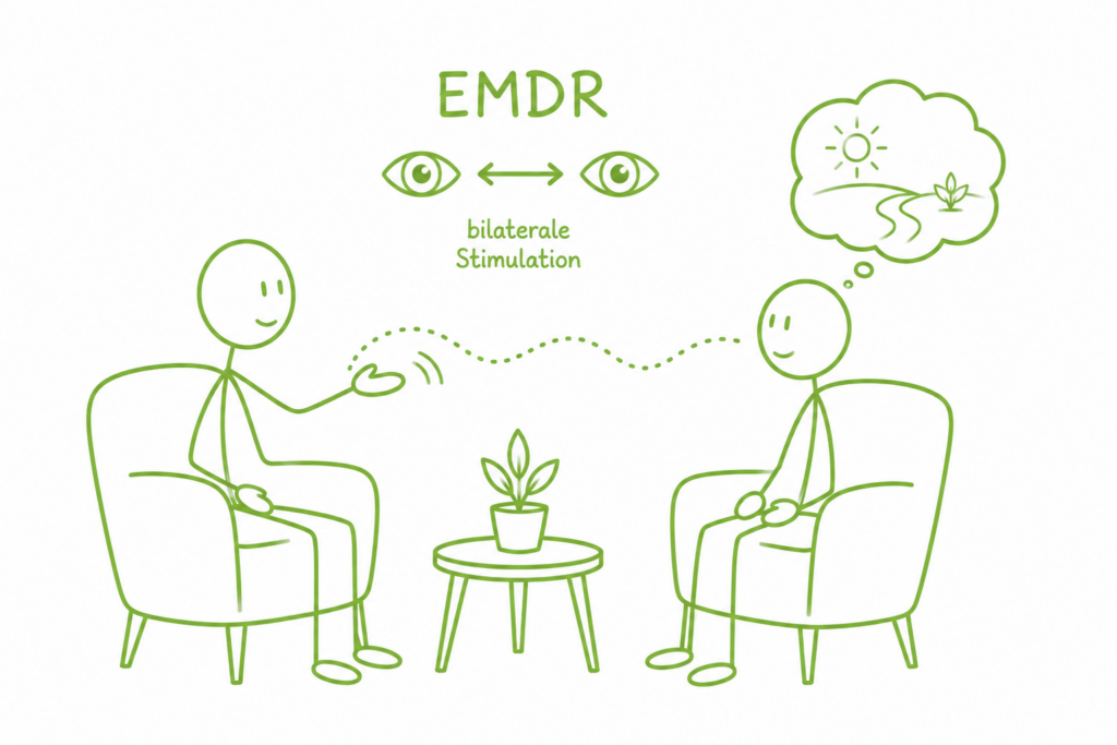 EMDR (Eye Movement Desensitization and Reprocessing) ist eine traumatherapeutische Methode, bei der belastende Erinnerungen durch bilaterale Stimulation, neu verarbeitet und emotional entlastet werden können.